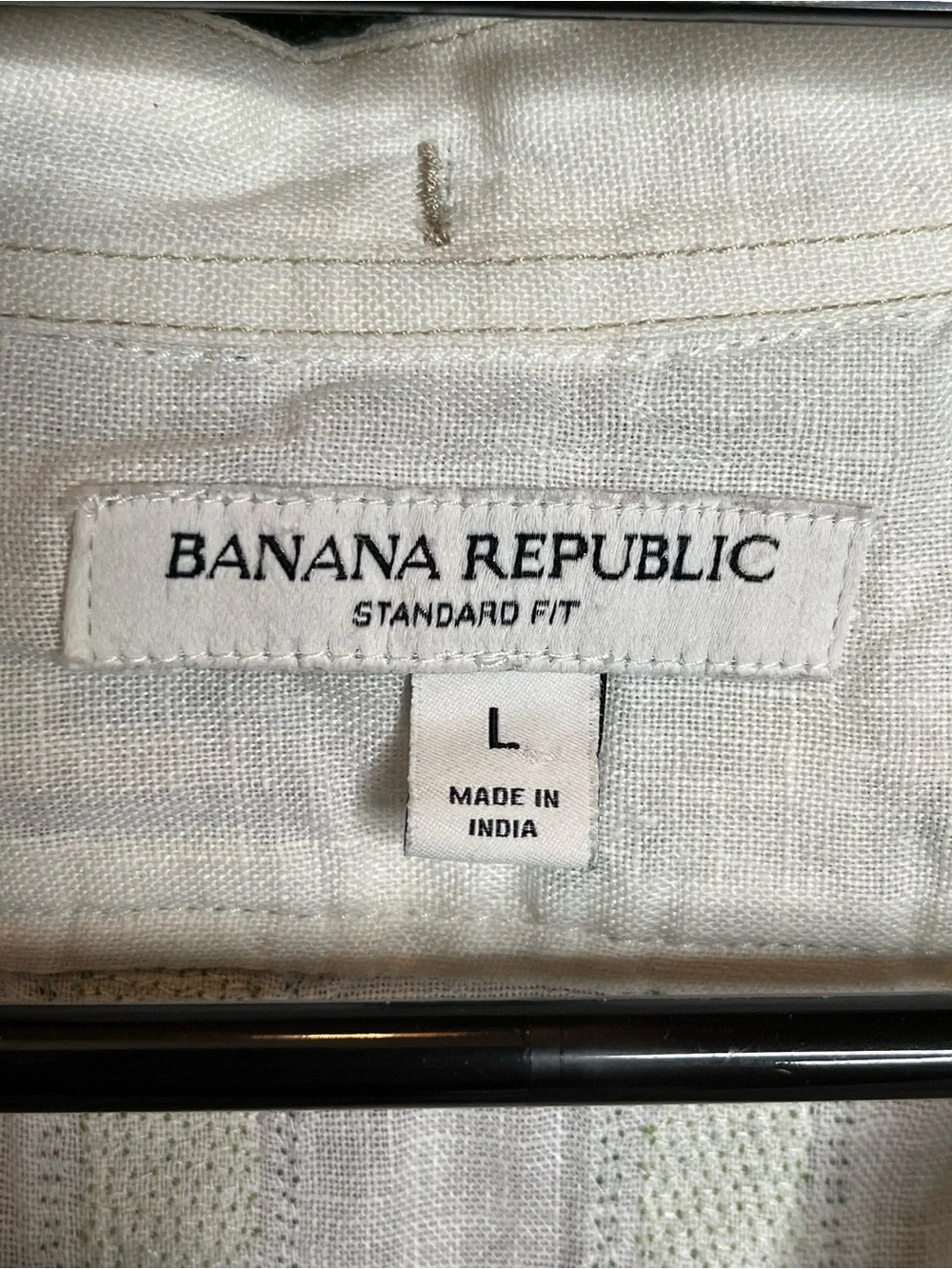 Banana Republic Embroidered Linen Shirt Short Sleeve Men's L Green Geometric